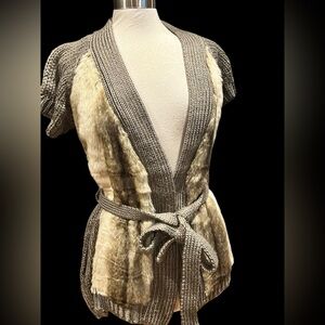 NWT BCBG Faux Fur Belted Vested Sweater